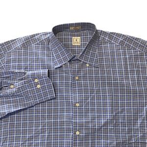 Peter Millar Mens Blue Plaid Cotton Long Sleeve Button Down Shirt  Size Large